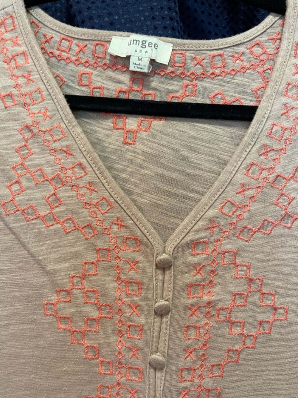 Umgee Cream Tunic with Coral Embroidery - Picture 3 of 11